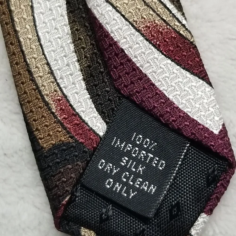 Cezani Mens Tie Necktie Imported Silk Abstract Swirl Burgundy Beige